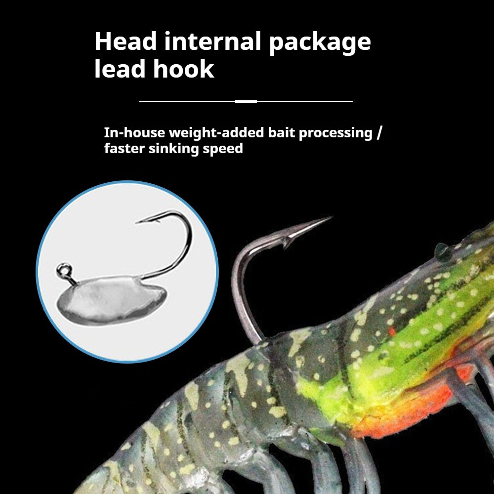3Pcs Weighted Bionic Shrimp Soft Lures, Pre-Rigged Artificial Shrimp Swimbaits for Topmouth Culter & Bass