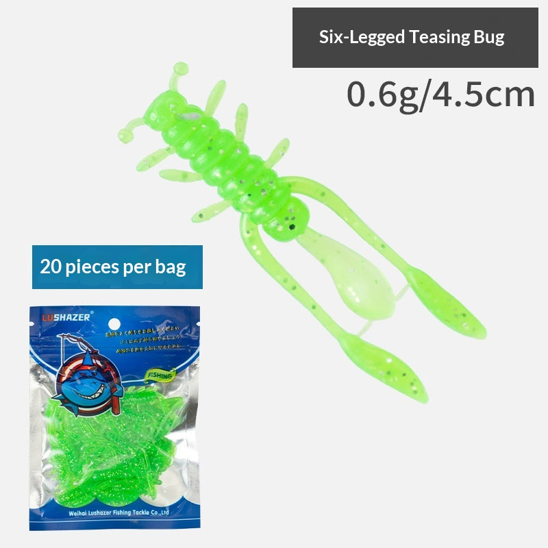 20pcs Six-Leg Creature Soft Lure - Micro Finesse Bait with Jig Head for Bass, Asp & Perch