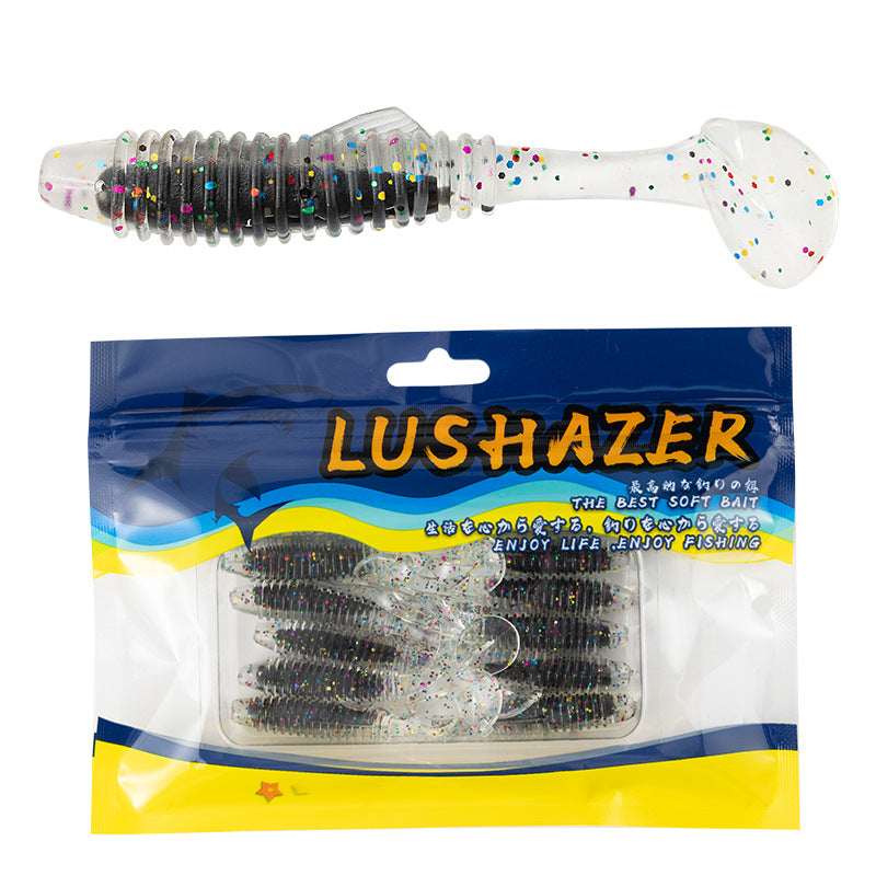 10Pcs Filled Ribbed Paddle Tail Soft Lures, Artificial Soft Worm Swimbaits, Match with Jig Heads for Black Pit Fishing, Topwater for Largemouth Bass & Topmouth Culter