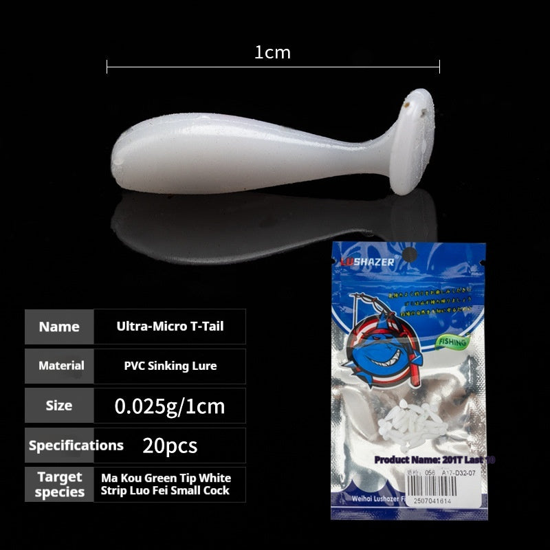 20Pcs Micro T-Tail Soft Lures, Bionic Mini Swimbait for Black Pit Fishing & Freshwater Bass