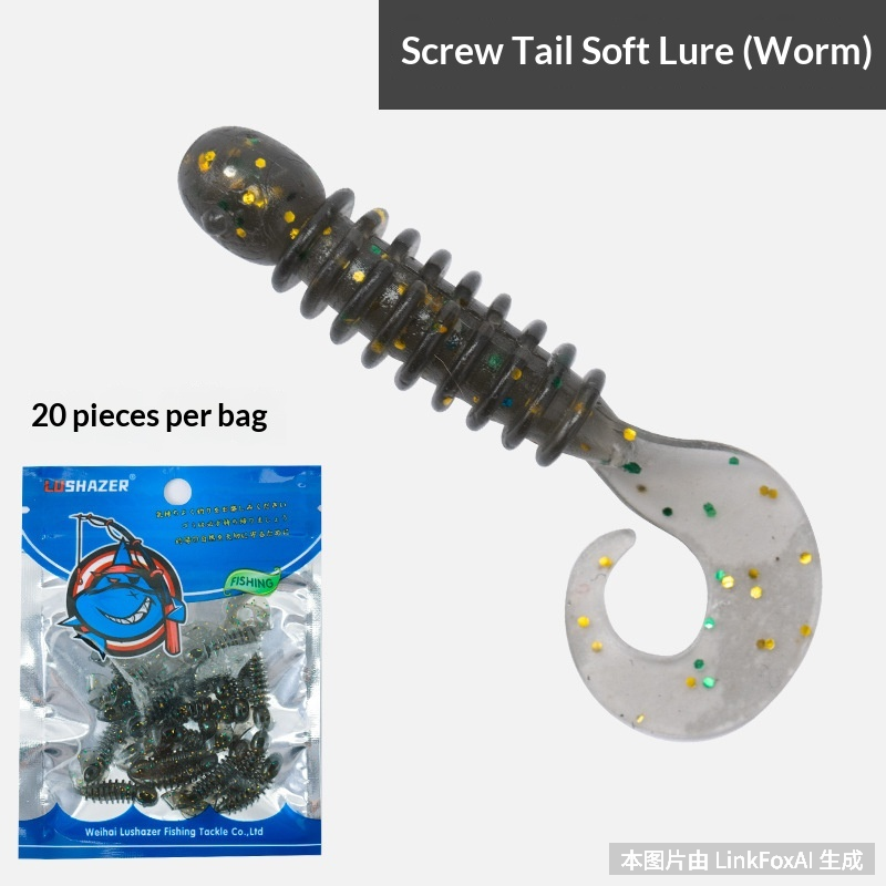 3.5cm Scented Curly Tail Soft Lures 20Pcs Micro Root Fishing Baits for Bass Freshwater & Black Pit Fishing