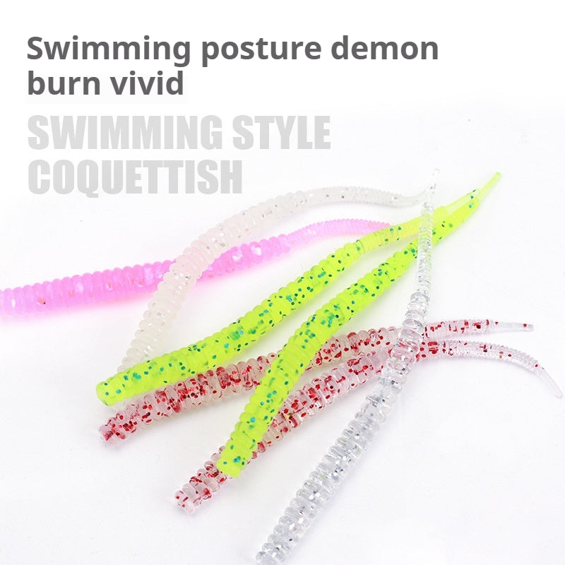 20Pcs Packed Rock Fishing Thread Needle Tail Soft Lures, Worm Bait for Bass & Topmouth Culter