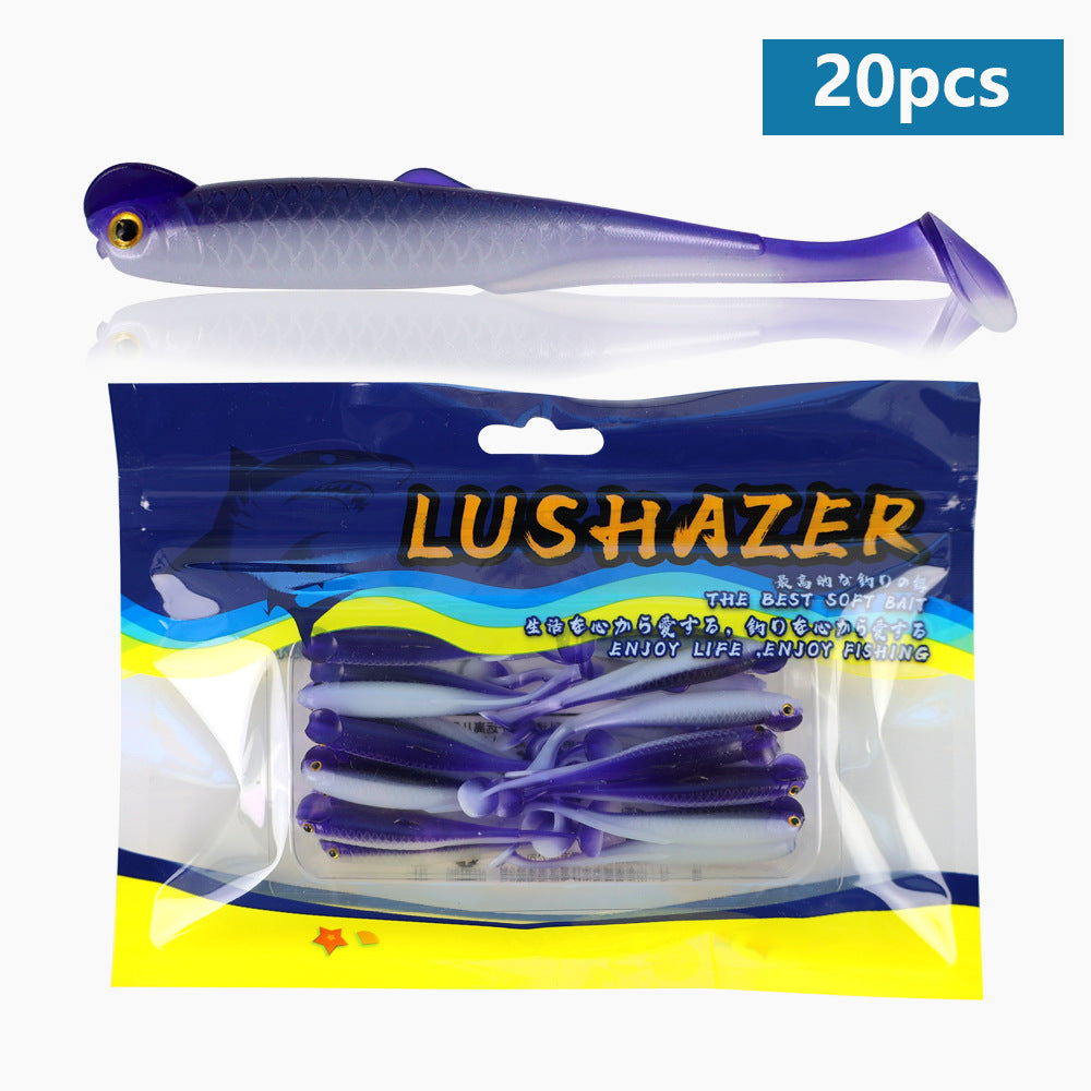 20Pcs Scented Multi-Color T-Tail Grub Soft Lures, Soft Worms for Jig Head, Black Pit & Wild Fishing