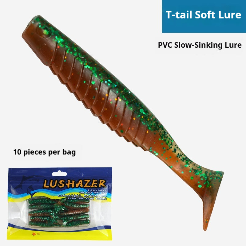 10Pcs Duck Foot T-Tail Soft Lures, Two-Color Threaded Swim Baits Long Cast for Bass & Topmouth Culter