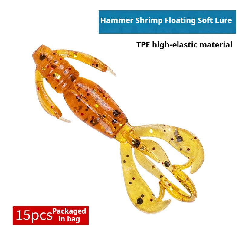 15Pcs Floating Shrimp Soft Lures, Bionic Root Fishing Soft Worm Baits for Bass, Freshwater & Black Pit Fishing