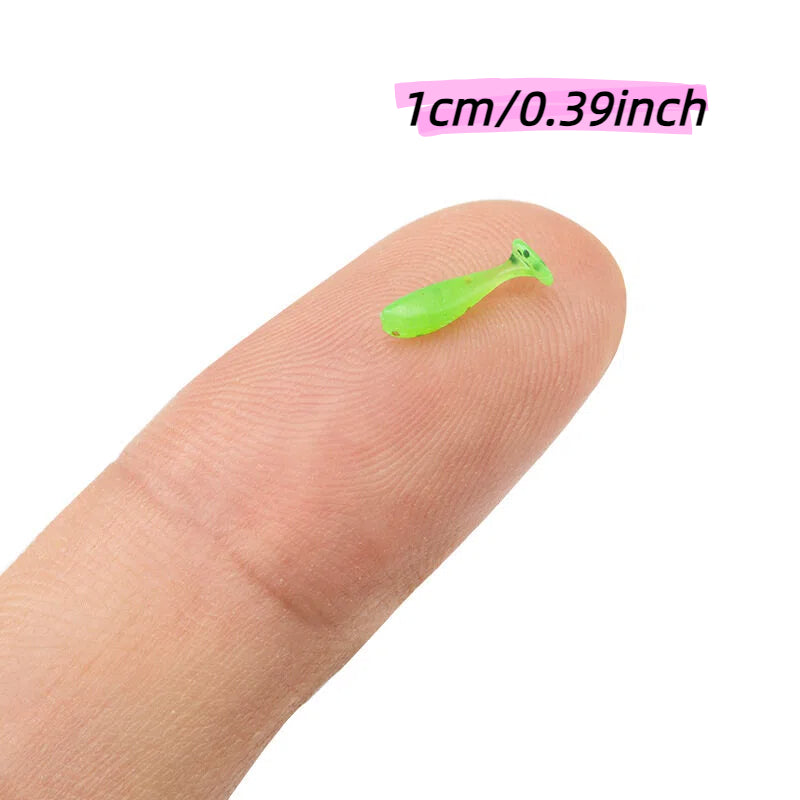 20Pcs Micro T-Tail Soft Lures, Bionic Mini Swimbait for Black Pit Fishing & Freshwater Bass