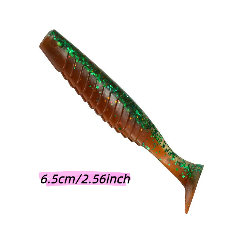 10Pcs Duck Foot T-Tail Soft Lures, Two-Color Threaded Swim Baits Long Cast for Bass & Topmouth Culter