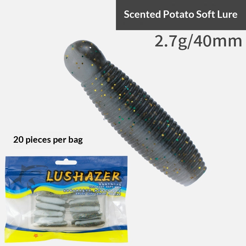 20pcs Salted & Scented Potato Soft Lure - Slow Sinking Finesse Bait for Bass, Perch & Asp