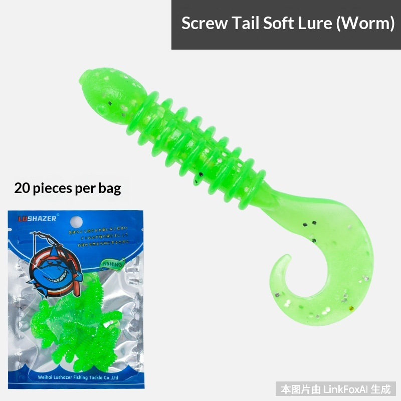 3.5cm Scented Curly Tail Soft Lures 20Pcs Micro Root Fishing Baits for Bass Freshwater & Black Pit Fishing