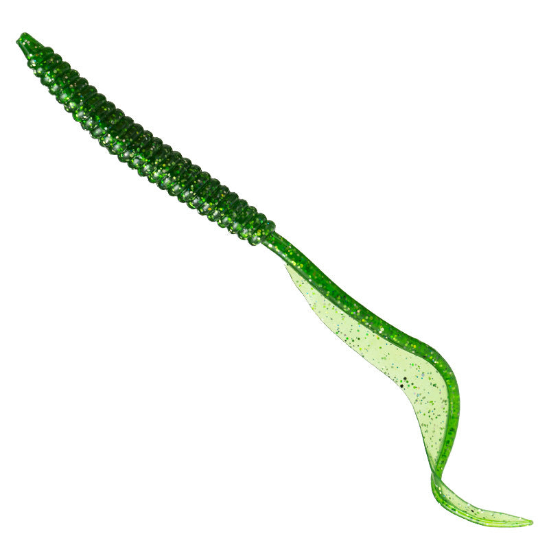 5Pcs Big Curly Tail Soft Worm Lures, Bionic Soft Baits for Bigmouth Bass & Blackhead Fish, Black Pit Fishing
