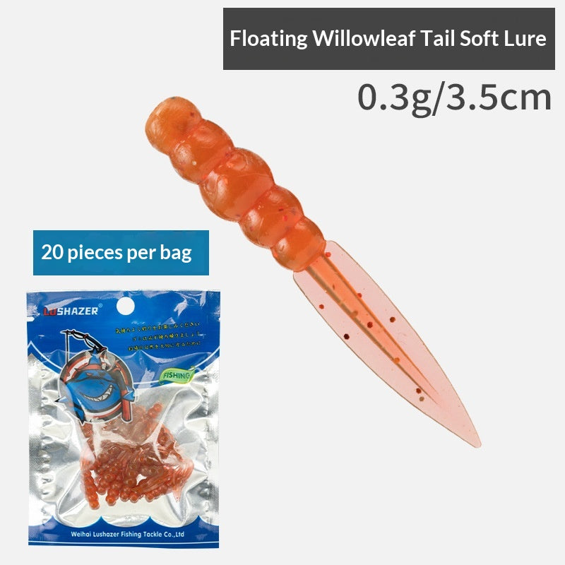 20Pcs Floating Scented Shrimp Flavor Flat Leaf Tail Soft Lures, Rock Fishing Baits for Dace & Culter