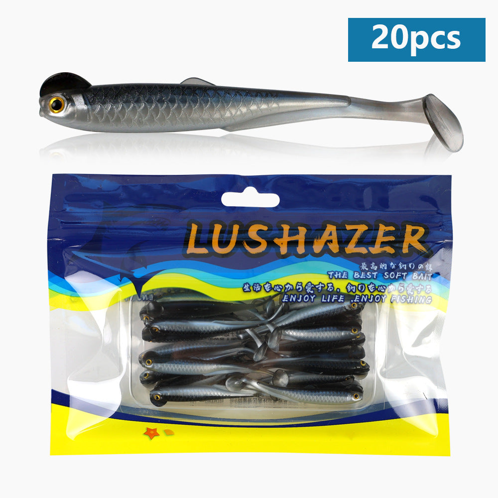 20Pcs Scented Multi-Color T-Tail Grub Soft Lures, Soft Worms for Jig Head, Black Pit & Wild Fishing