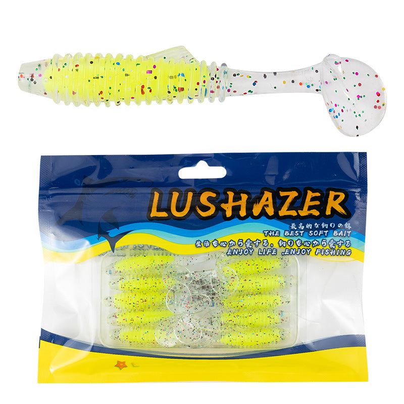 10Pcs Filled Ribbed Paddle Tail Soft Lures, Artificial Soft Worm Swimbaits, Match with Jig Heads for Black Pit Fishing, Topwater for Largemouth Bass & Topmouth Culter