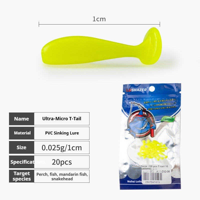 20Pcs Micro T-Tail Soft Lures, Bionic Mini Swimbait for Black Pit Fishing & Freshwater Bass