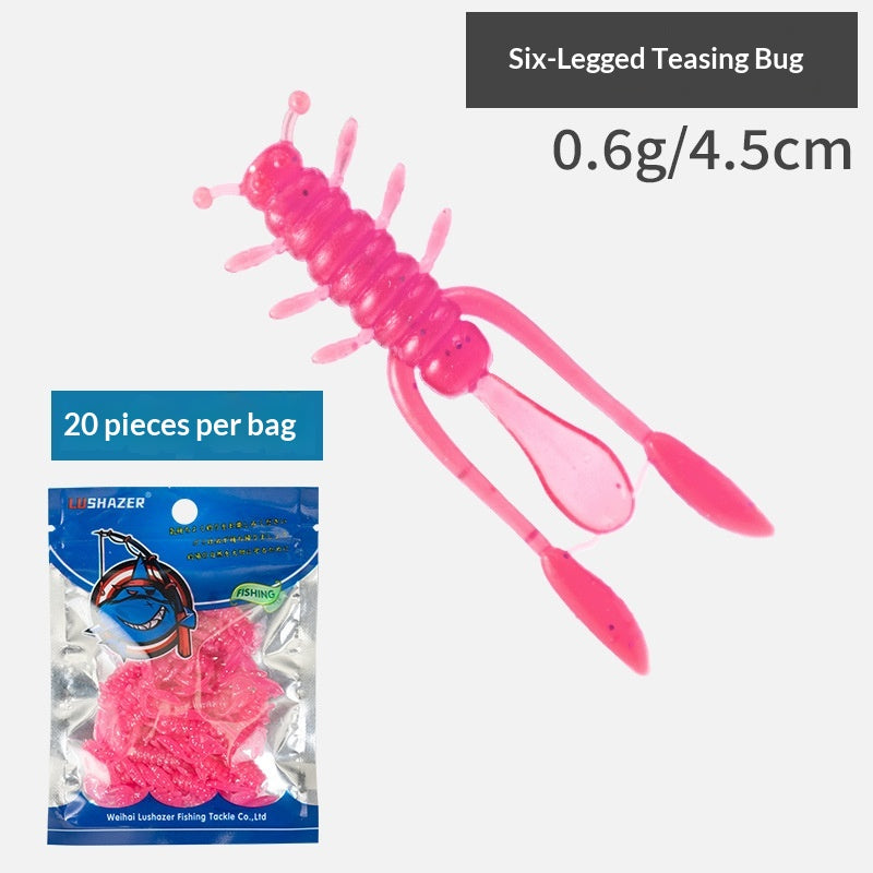 20pcs Six-Leg Creature Soft Lure - Micro Finesse Bait with Jig Head for Bass, Asp & Perch