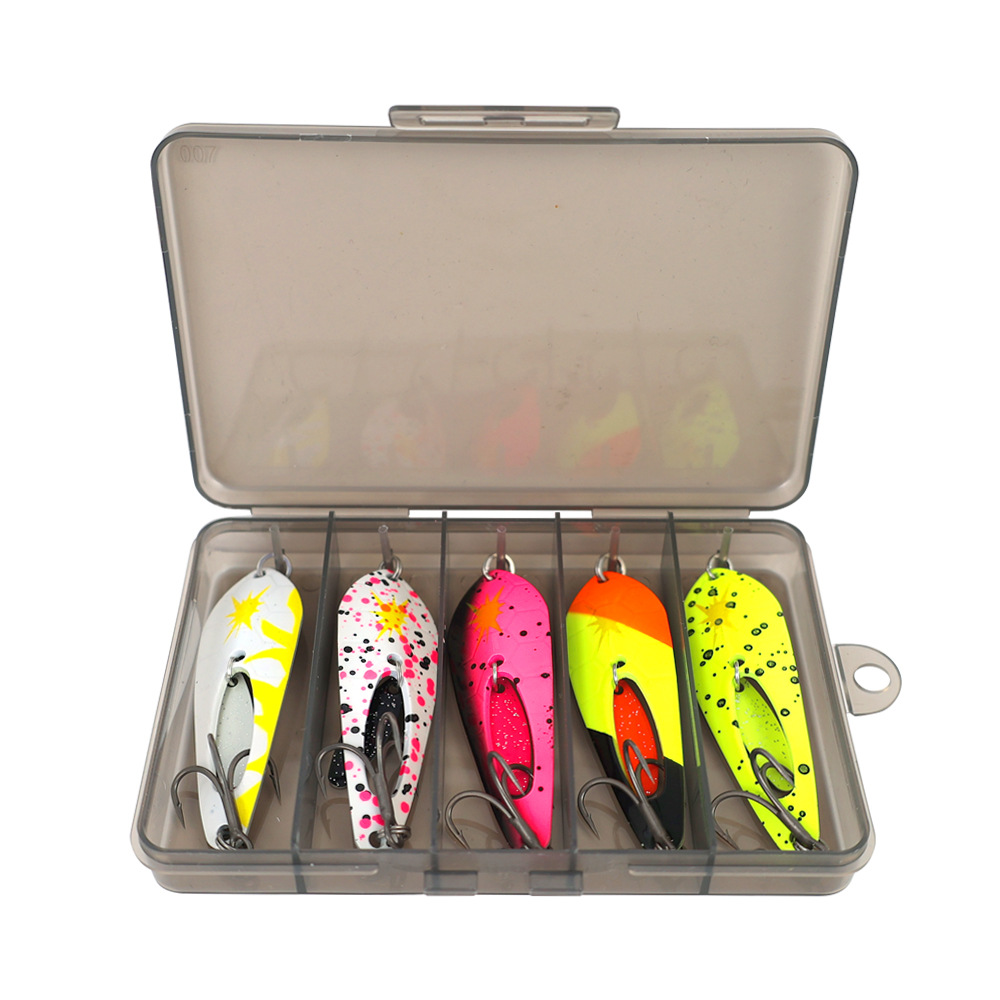 5Pcs Metal Spoon Spinner Lure Set Long Casting Hard Bait Wobbler Crankbait Freshwater Saltwater Fishing Tackle for Pike Bass Trout