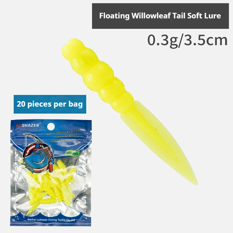 20Pcs Floating Scented Shrimp Flavor Flat Leaf Tail Soft Lures, Rock Fishing Baits for Dace & Culter