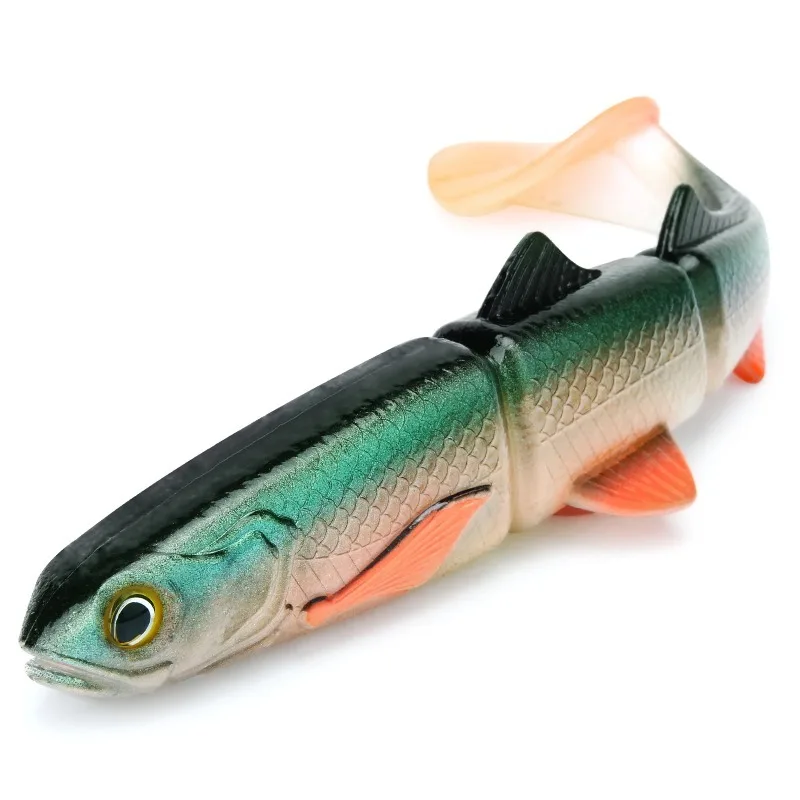 1PC 22cm T-Tail 3-Jointed Soft Swimbait – Slow Sink Long Cast Fishing Lure, Big Paddle Tail Realistic Swimming Action for Pike