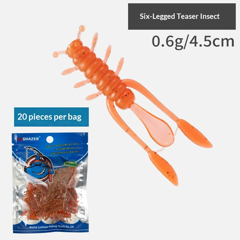 20pcs Six-Leg Creature Soft Lure - Micro Finesse Bait with Jig Head for Bass, Asp & Perch