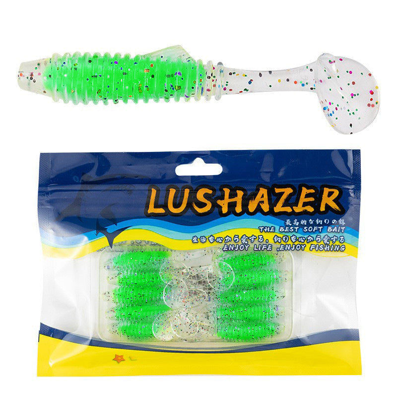 10Pcs Filled Ribbed Paddle Tail Soft Lures, Artificial Soft Worm Swimbaits, Match with Jig Heads for Black Pit Fishing, Topwater for Largemouth Bass & Topmouth Culter
