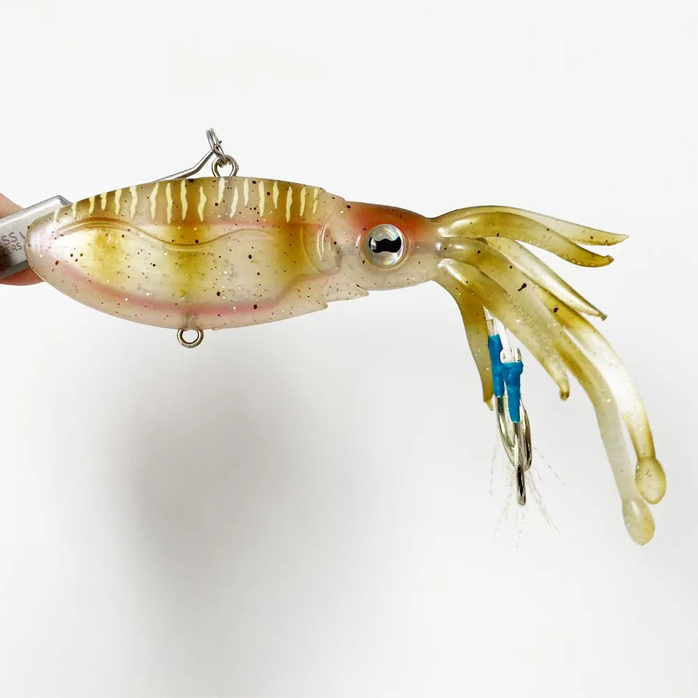 1PC 14.5cm/54g Ultra-Realistic Soft Flat Squid Lure – Tangle-Free Double Hooks, Sinking Bait for Deep Sea Jigging, Squid