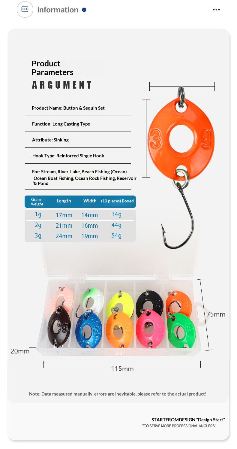 10Pcs Metal Button Spoon Lure Micro Single Hook Long Casting Artificial Bait Freshwater Fishing Tackle for Trout Bass