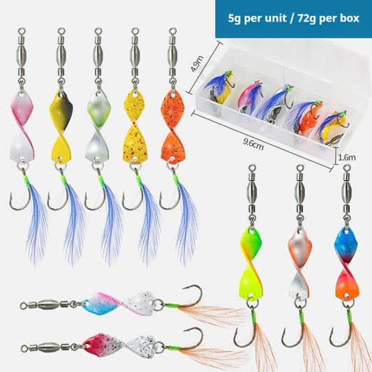 Spiral High-Speed Spinner Spoon Lure Set with Feather Hook - Long Cast Metal Lure for Bass & Pike