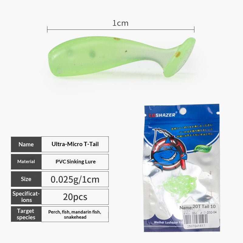 20Pcs Micro T-Tail Soft Lures, Bionic Mini Swimbait for Black Pit Fishing & Freshwater Bass