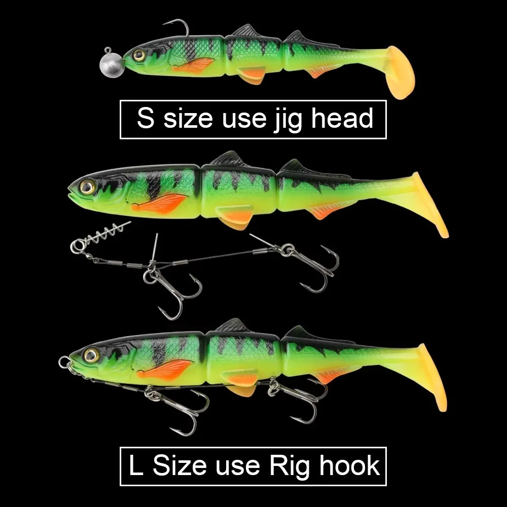 1PC 22cm T-Tail 3-Jointed Soft Swimbait – Slow Sink Long Cast Fishing Lure, Big Paddle Tail Realistic Swimming Action for Pike