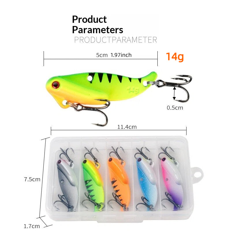 5Pcs Metal VIB Lures Long Casting Spoon Baits for Bass Trout Pike