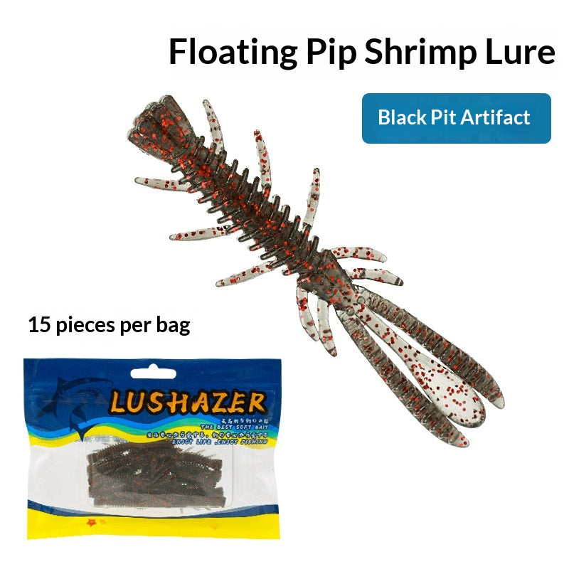 15Pcs Floating Salty Scent Pipi Shrimp Soft Lures 6cm, TPE Bionic Bait for Black Pit Fishing