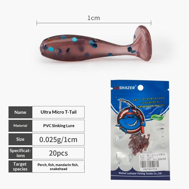 20Pcs Micro T-Tail Soft Lures, Bionic Mini Swimbait for Black Pit Fishing & Freshwater Bass