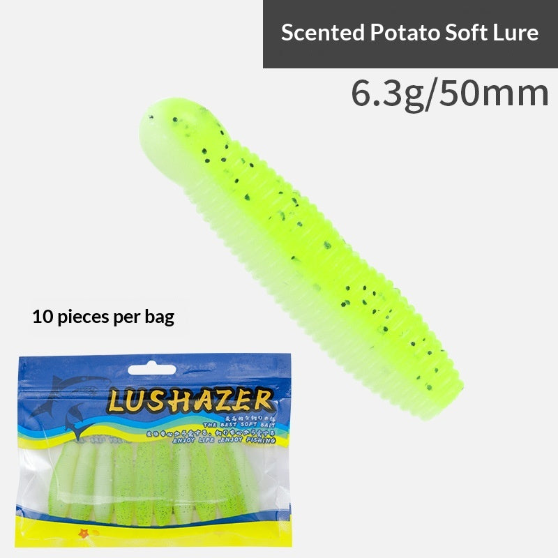 20pcs Salted & Scented Potato Soft Lure - Slow Sinking Finesse Bait for Bass, Perch & Asp