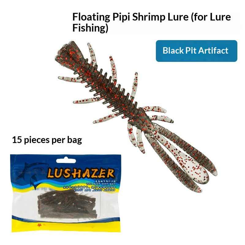 15Pcs Floating Salty Scent Pipi Shrimp Soft Lures 6cm, TPE Bionic Bait for Black Pit Fishing