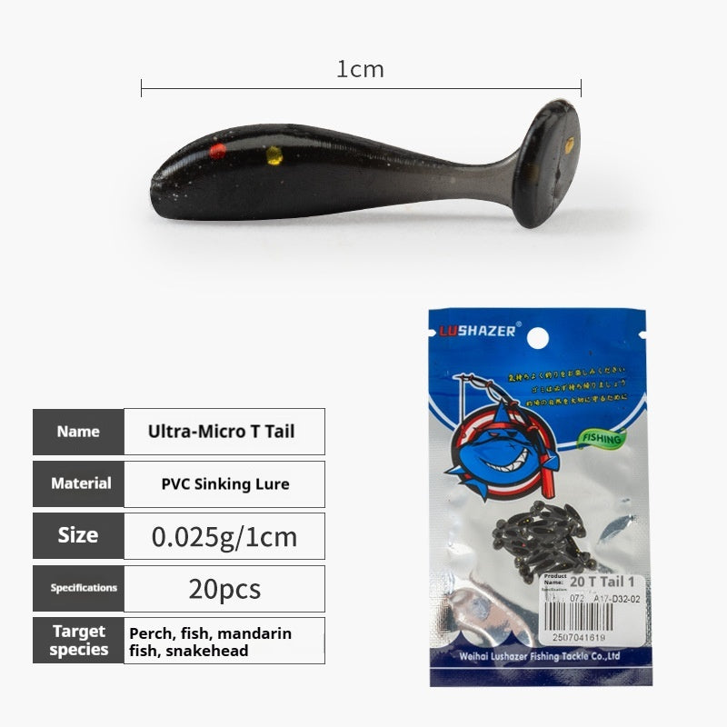 20Pcs Micro T-Tail Soft Lures, Bionic Mini Swimbait for Black Pit Fishing & Freshwater Bass