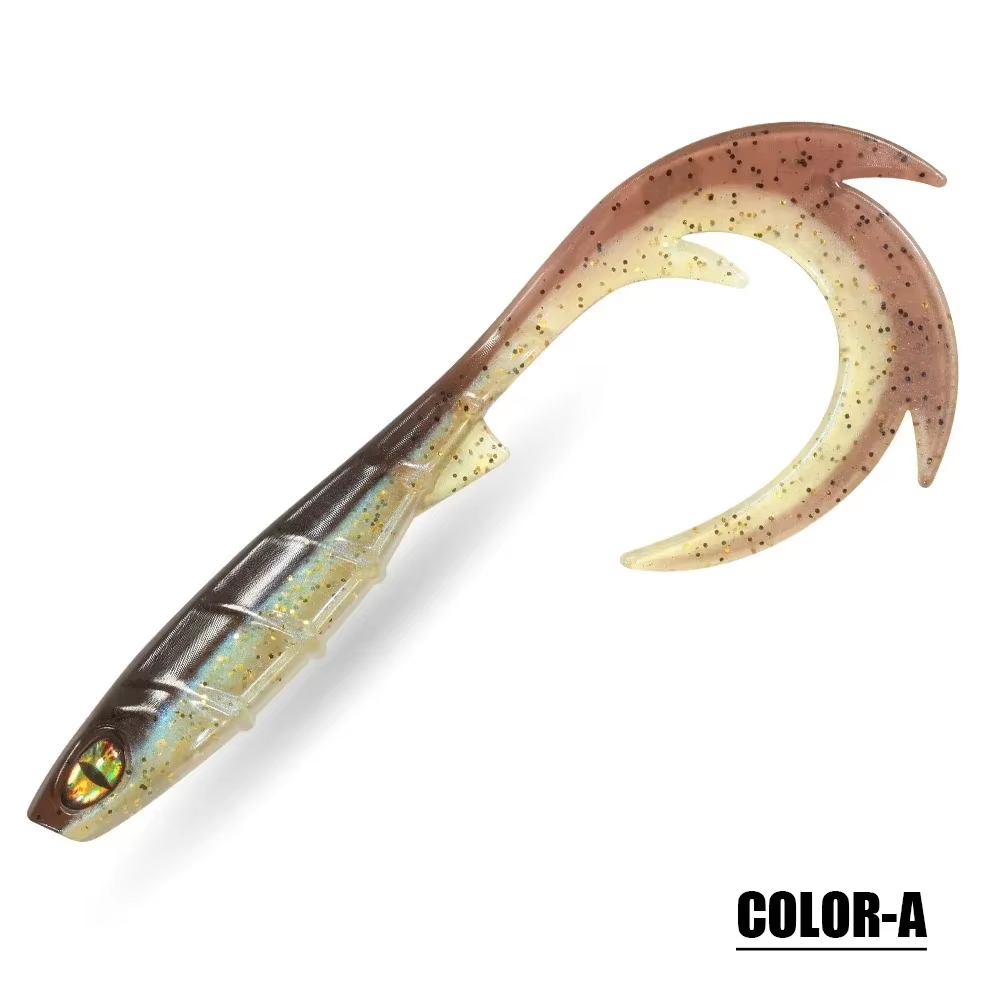 10PCS Lifelike Soft Swimbait Lure with 3D Eyes & Curly Tail - Ribbed Body Soft Plastic Bait for Bass Pike Trout Freshwater & Saltwater Fishing
