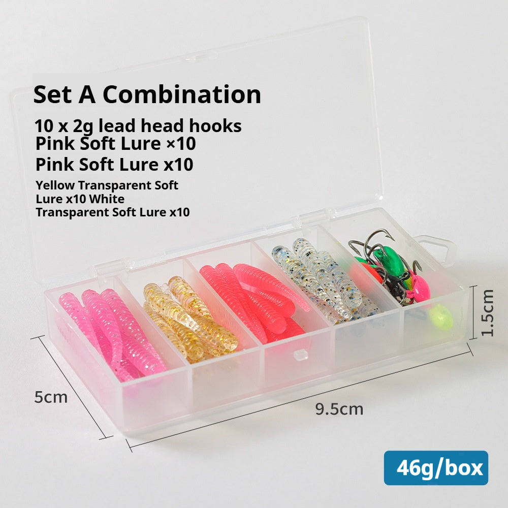 50Pcs Needle Tail Soft Lure Combo, Rock Fishing Soft Baits with Hooks, Random Colors