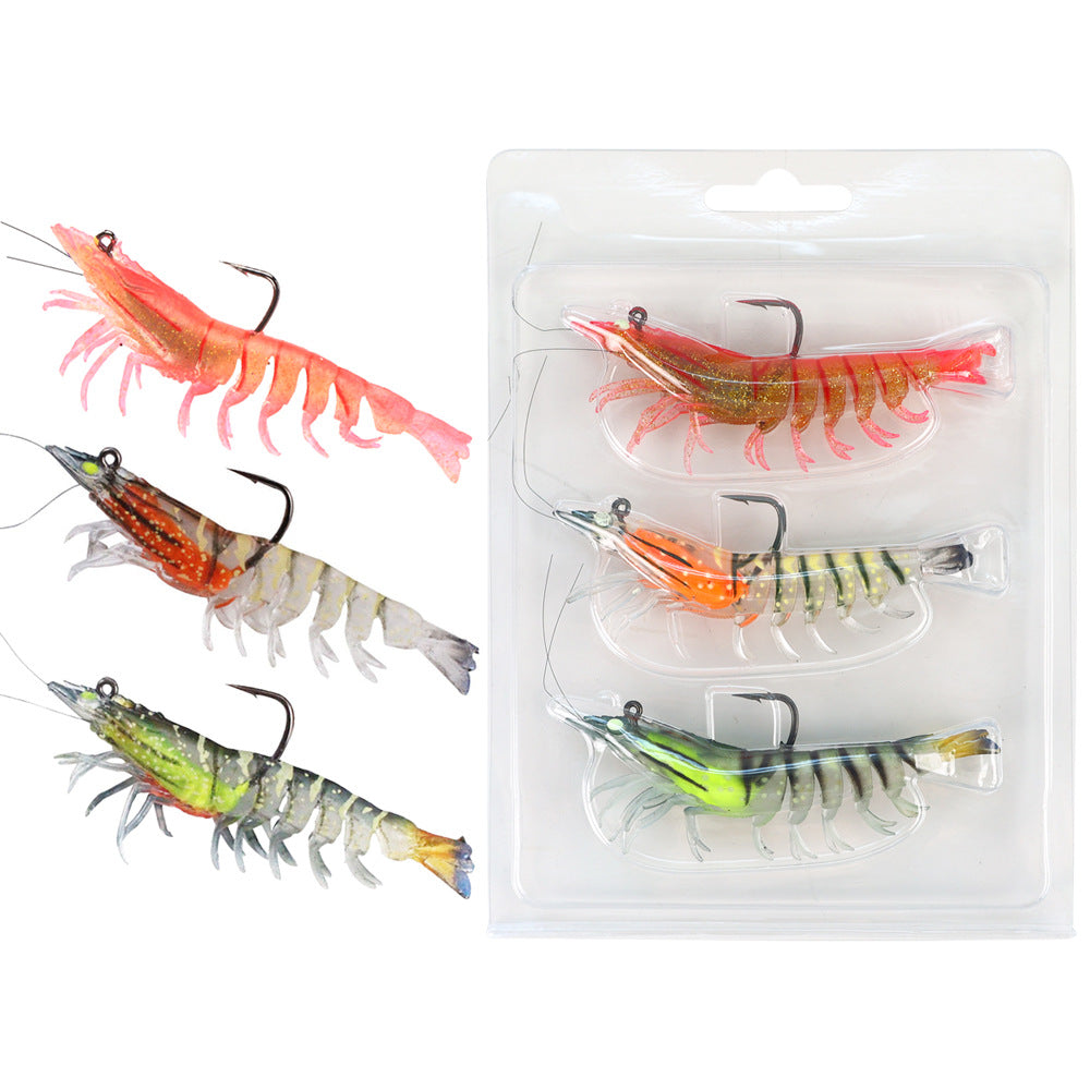 3Pcs Weighted Bionic Shrimp Soft Lures, Pre-Rigged Artificial Shrimp Swimbaits for Topmouth Culter & Bass