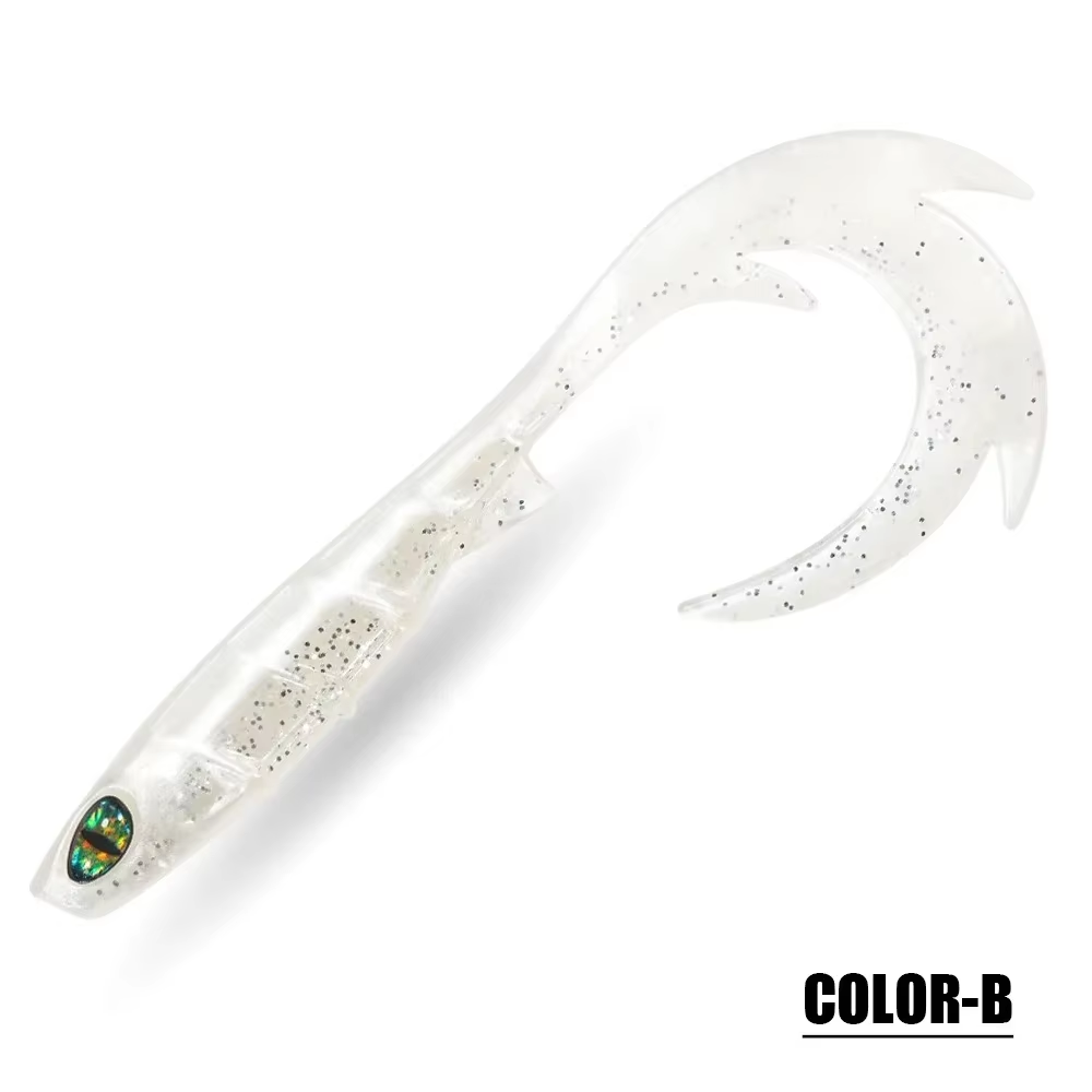10PCS Lifelike Soft Swimbait Lure with 3D Eyes & Curly Tail - Ribbed Body Soft Plastic Bait for Bass Pike Trout Freshwater & Saltwater Fishing