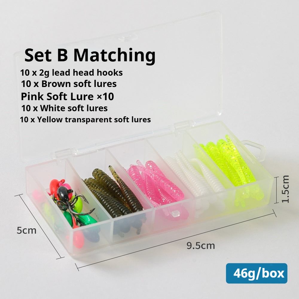 50Pcs Needle Tail Soft Lure Combo, Rock Fishing Soft Baits with Hooks, Random Colors