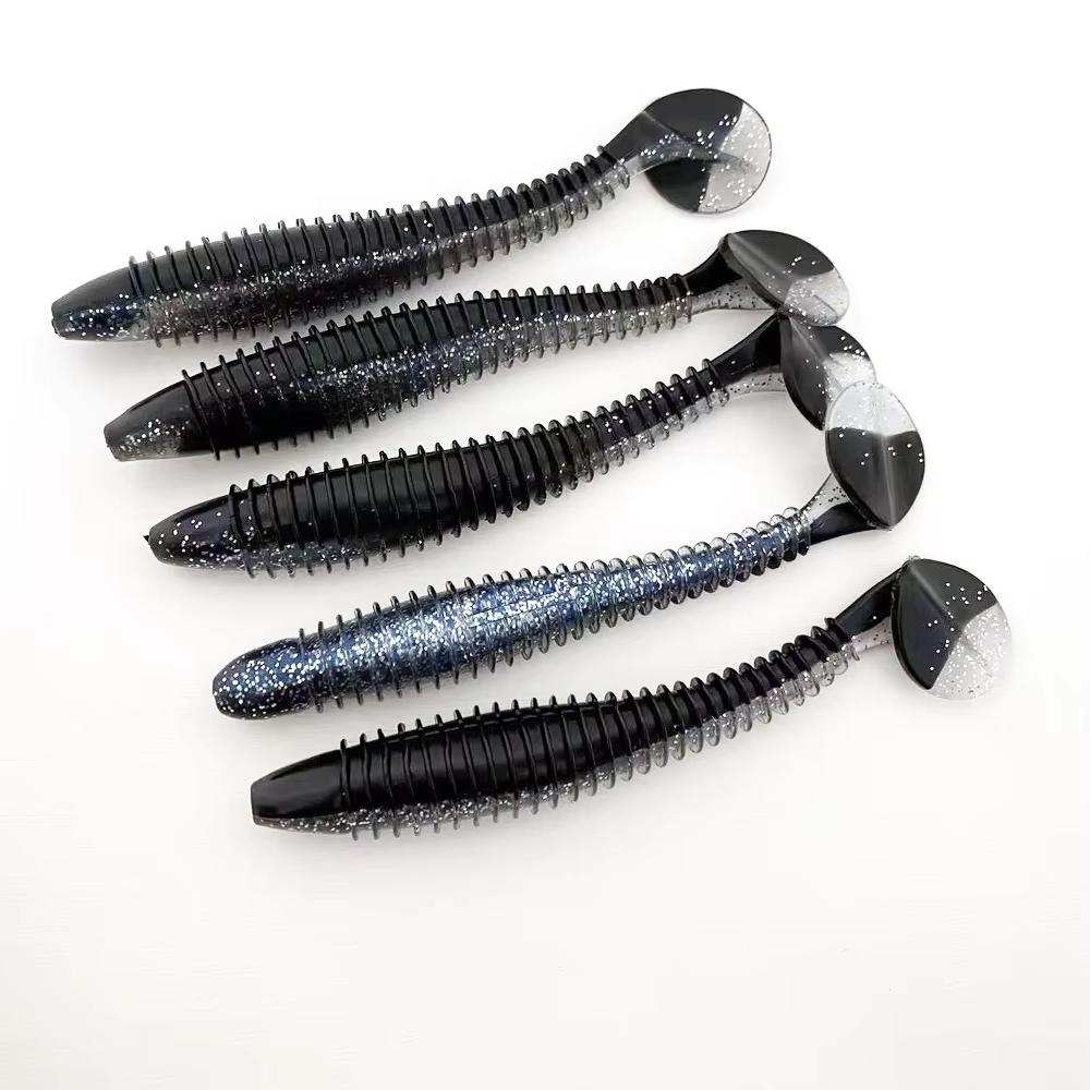 5PCS 12CM Threaded T-Tail Soft Bait | Helical Tail for Vibration & All-Water Level Fishing | Multi-Color Options