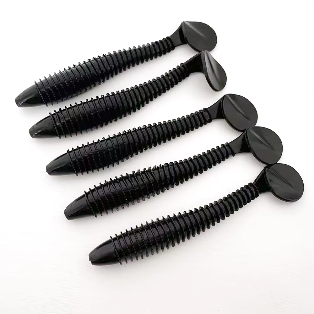 5PCS 12CM Threaded T-Tail Soft Bait | Helical Tail for Vibration & All-Water Level Fishing | Multi-Color Options