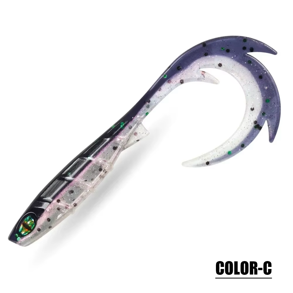 10PCS Lifelike Soft Swimbait Lure with 3D Eyes & Curly Tail - Ribbed Body Soft Plastic Bait for Bass Pike Trout Freshwater & Saltwater Fishing