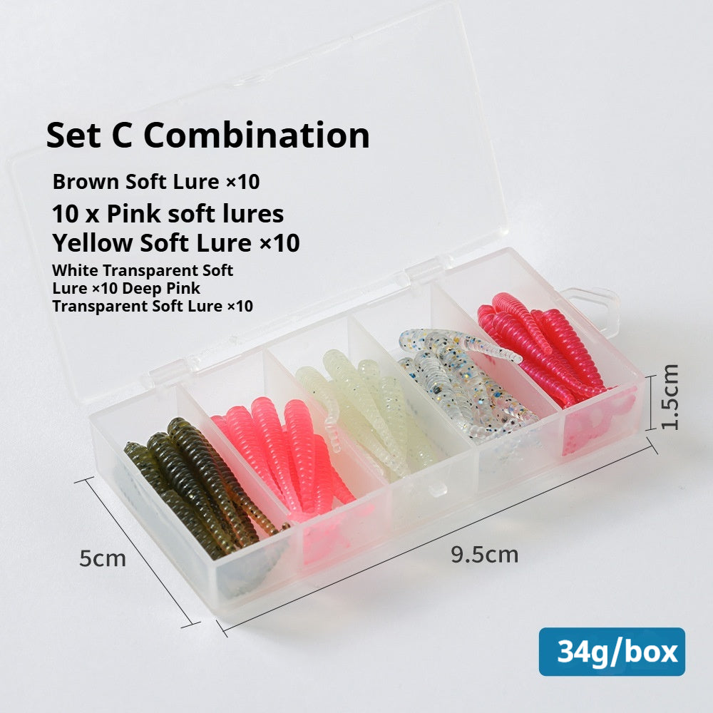 50Pcs Needle Tail Soft Lure Combo, Rock Fishing Soft Baits with Hooks, Random Colors