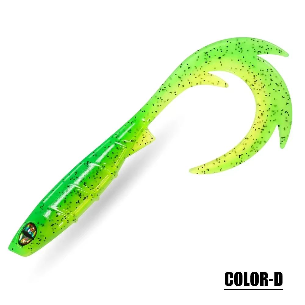 10PCS Lifelike Soft Swimbait Lure with 3D Eyes & Curly Tail - Ribbed Body Soft Plastic Bait for Bass Pike Trout Freshwater & Saltwater Fishing