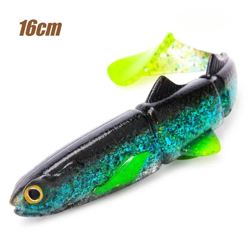 1PC 22cm T-Tail 3-Jointed Soft Swimbait – Slow Sink Long Cast Fishing Lure, Big Paddle Tail Realistic Swimming Action for Pike