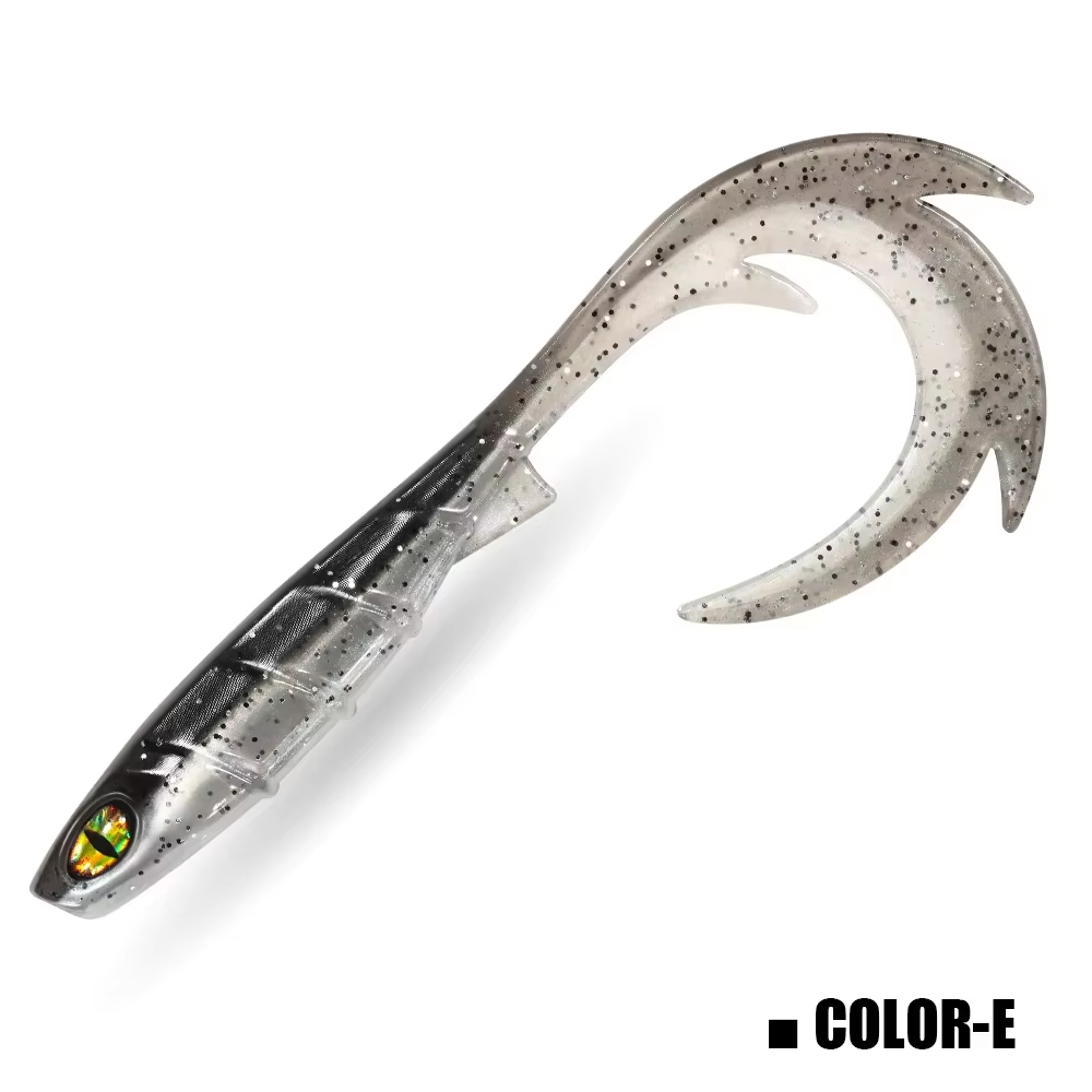 10PCS Lifelike Soft Swimbait Lure with 3D Eyes & Curly Tail - Ribbed Body Soft Plastic Bait for Bass Pike Trout Freshwater & Saltwater Fishing
