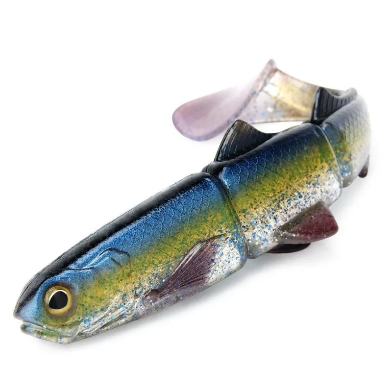 1PC 22cm T-Tail 3-Jointed Soft Swimbait – Slow Sink Long Cast Fishing Lure, Big Paddle Tail Realistic Swimming Action for Pike