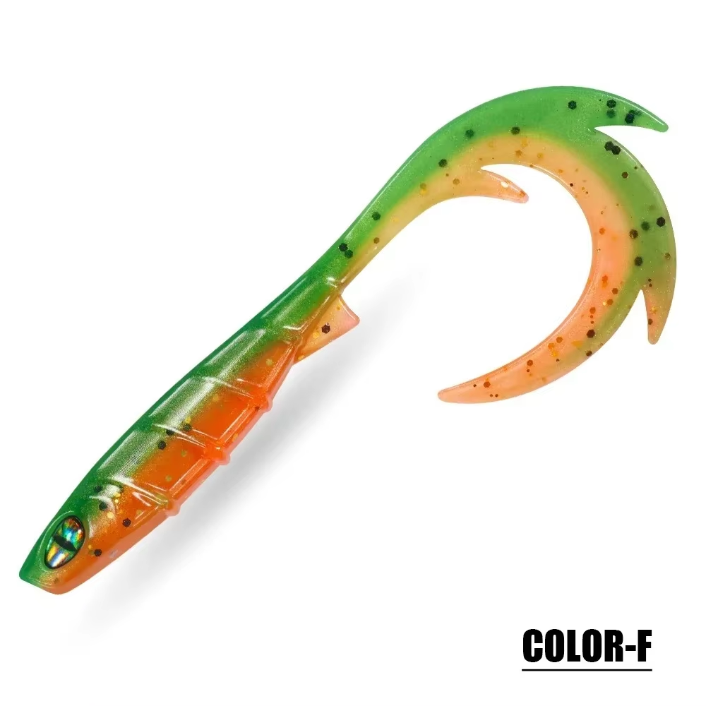 10PCS Lifelike Soft Swimbait Lure with 3D Eyes & Curly Tail - Ribbed Body Soft Plastic Bait for Bass Pike Trout Freshwater & Saltwater Fishing
