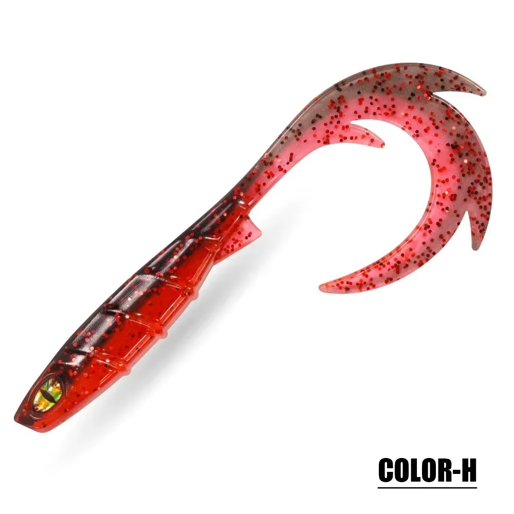 10PCS Lifelike Soft Swimbait Lure with 3D Eyes & Curly Tail - Ribbed Body Soft Plastic Bait for Bass Pike Trout Freshwater & Saltwater Fishing